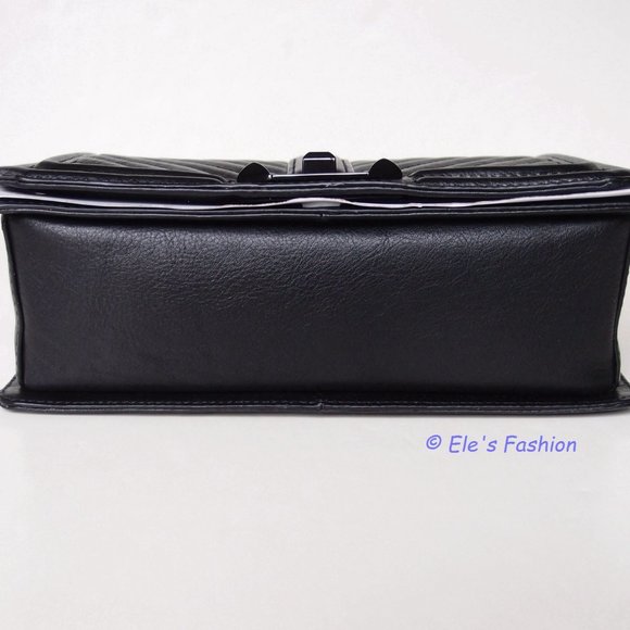NWT Rebecca Minkoff Chevron Quilted Leather Crossbody Shoulder Bag BLACK BLACK - Picture 9 of 15